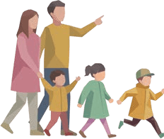 子どもたちと歩く家族のイラスト